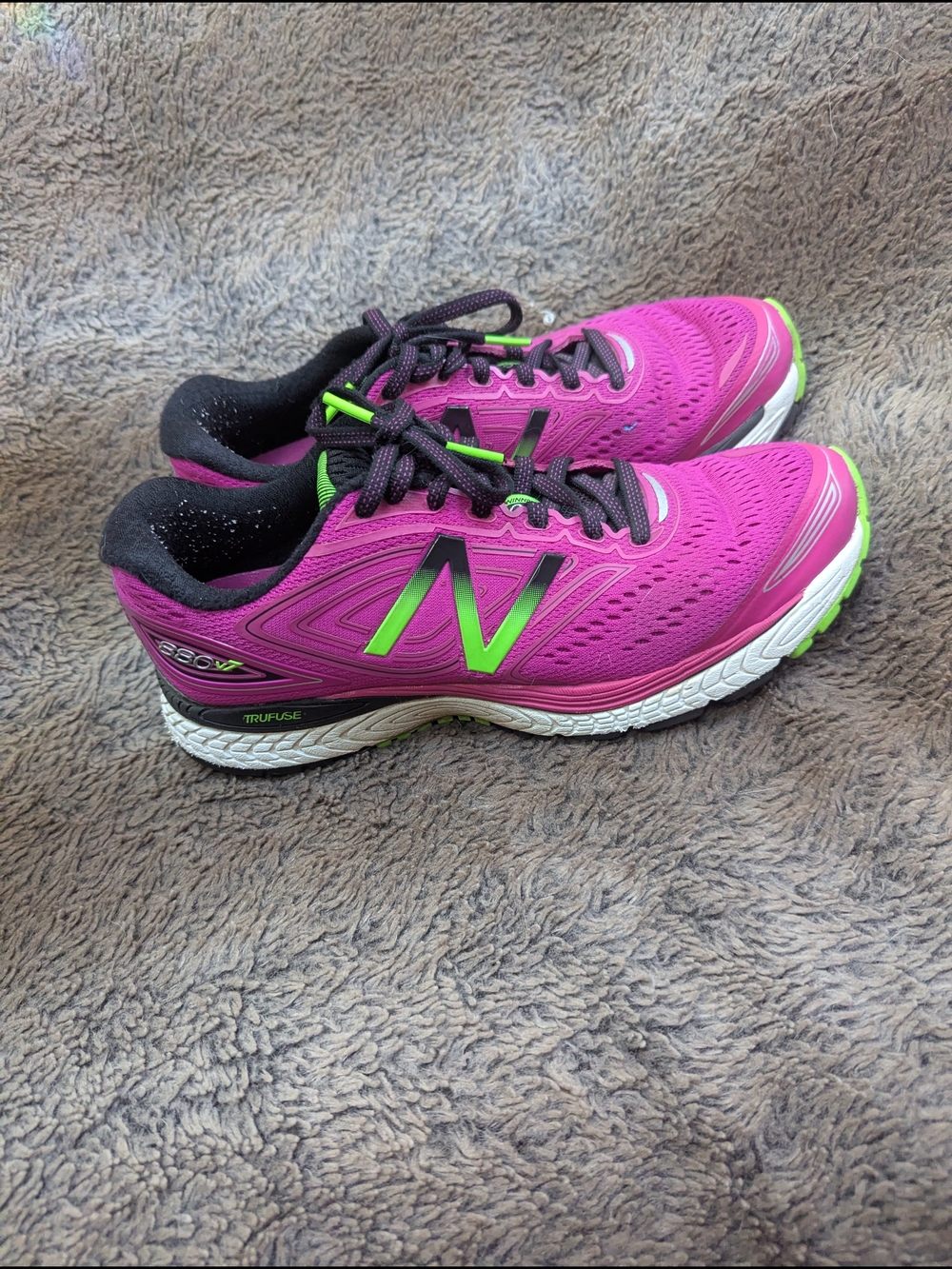 New Balance Women's Magenta Running Sneakers with Lime Accents